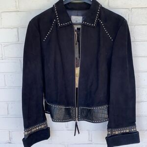 Double D Studded Black Leather & Suede Women's Jacket